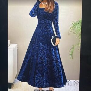 NWT Blue Floral velvet Aline dress. Size XL